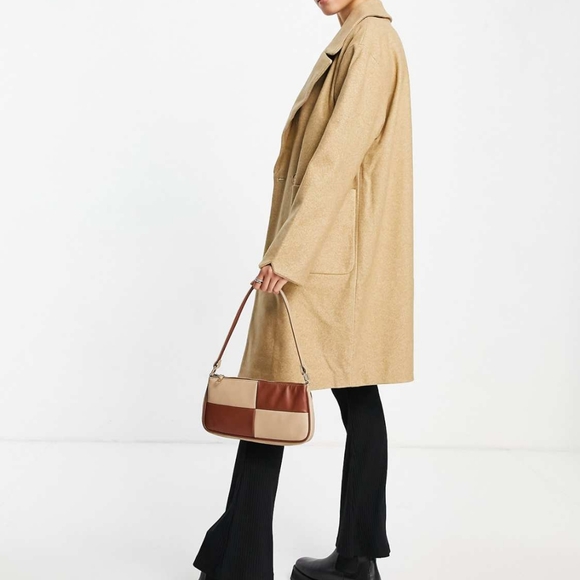 Vila double breasted herringbone coat in beige - Picture 3 of 5